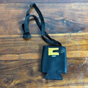 POW Leather Can Koozie Black Yellow Hands-Free Neck Lanyard Drink Holder Utility